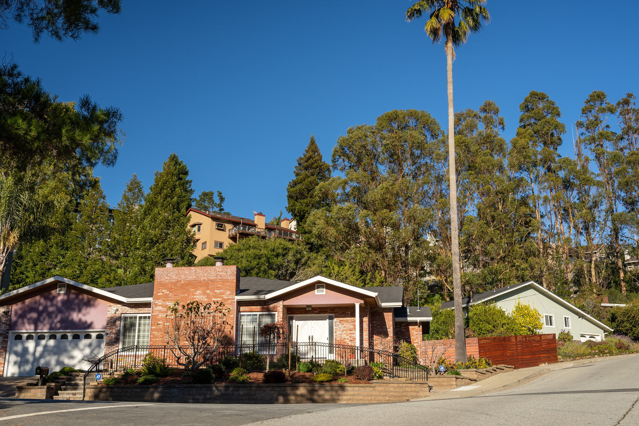 Baywood Park/Enchanted Hills brick house with a double chimney in San Mateo.