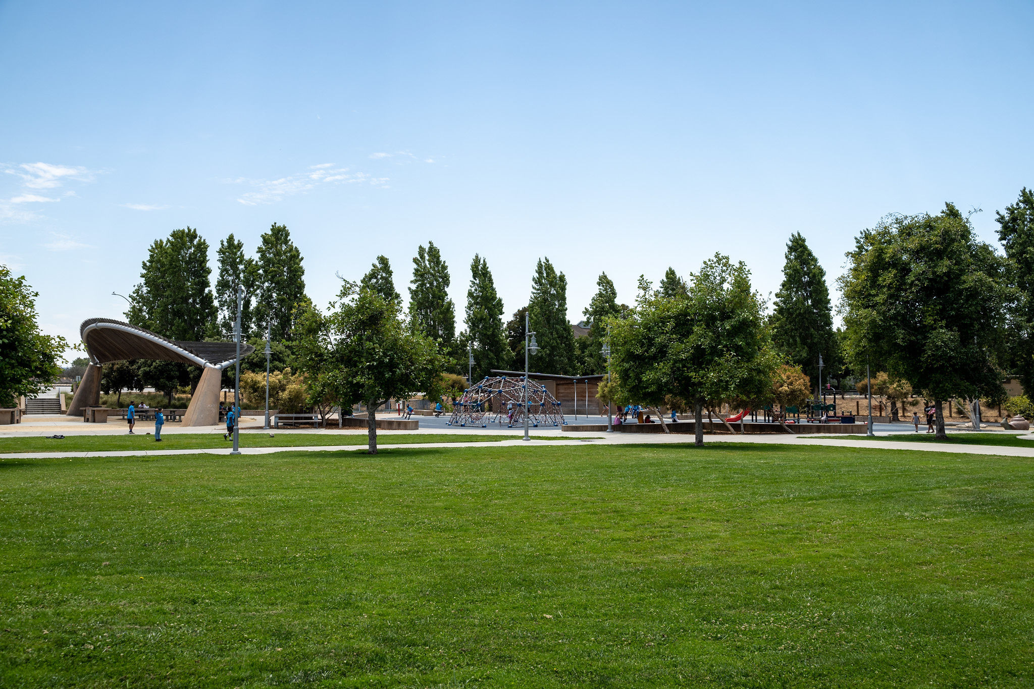 Wide angle view of Ryder park in the Shoreview area in San Mateo