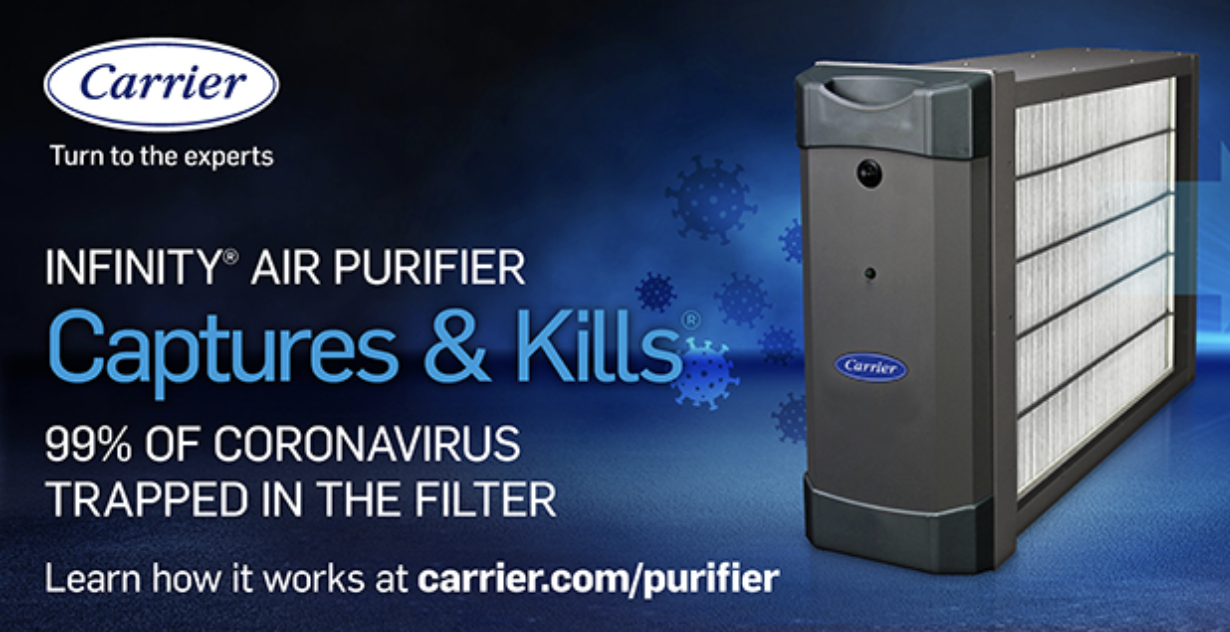 Whole home air purifier (MERV 15) from Carrier that attaches to our furnace.