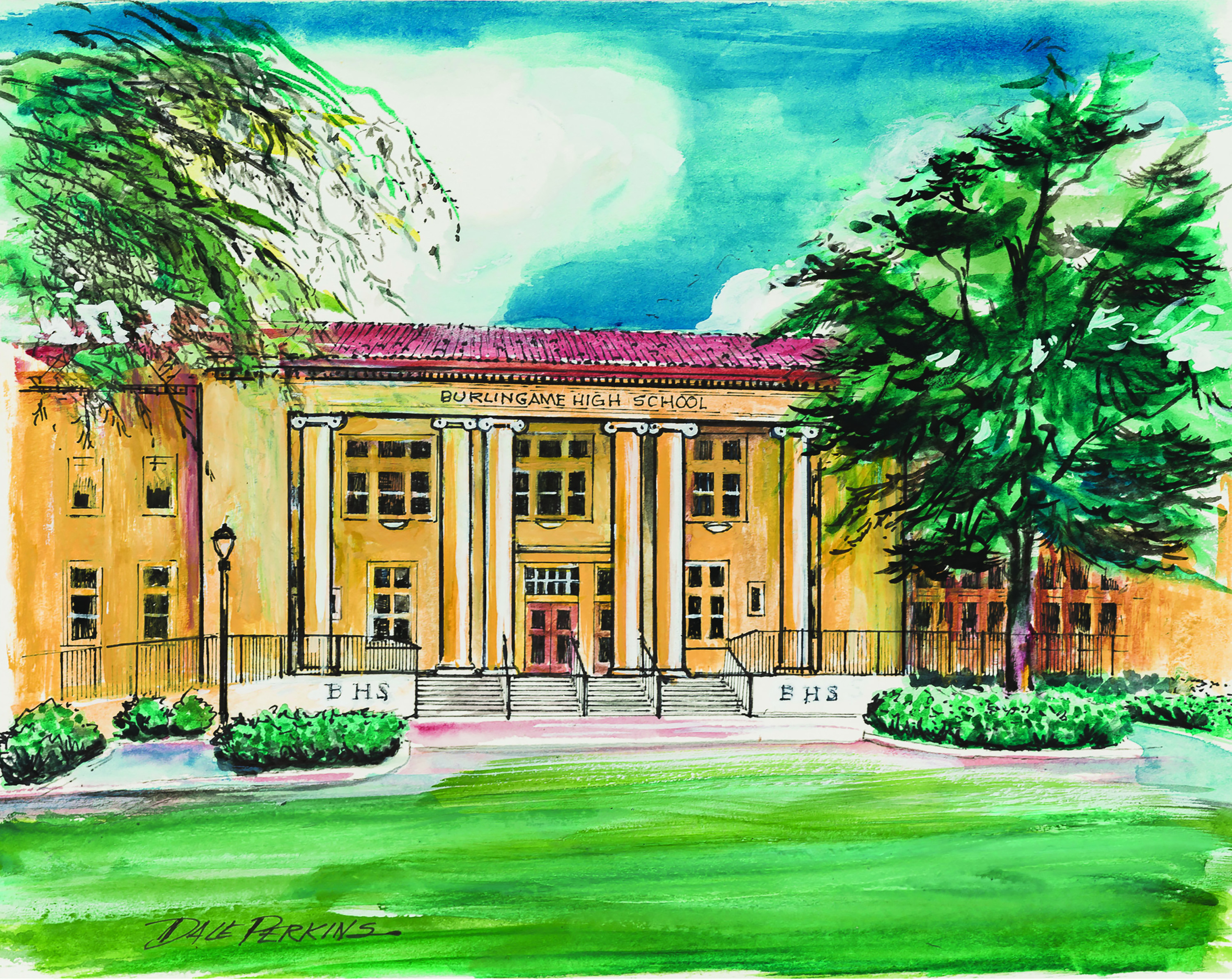 Illustration of Burlingame High School by Dale Perkins
