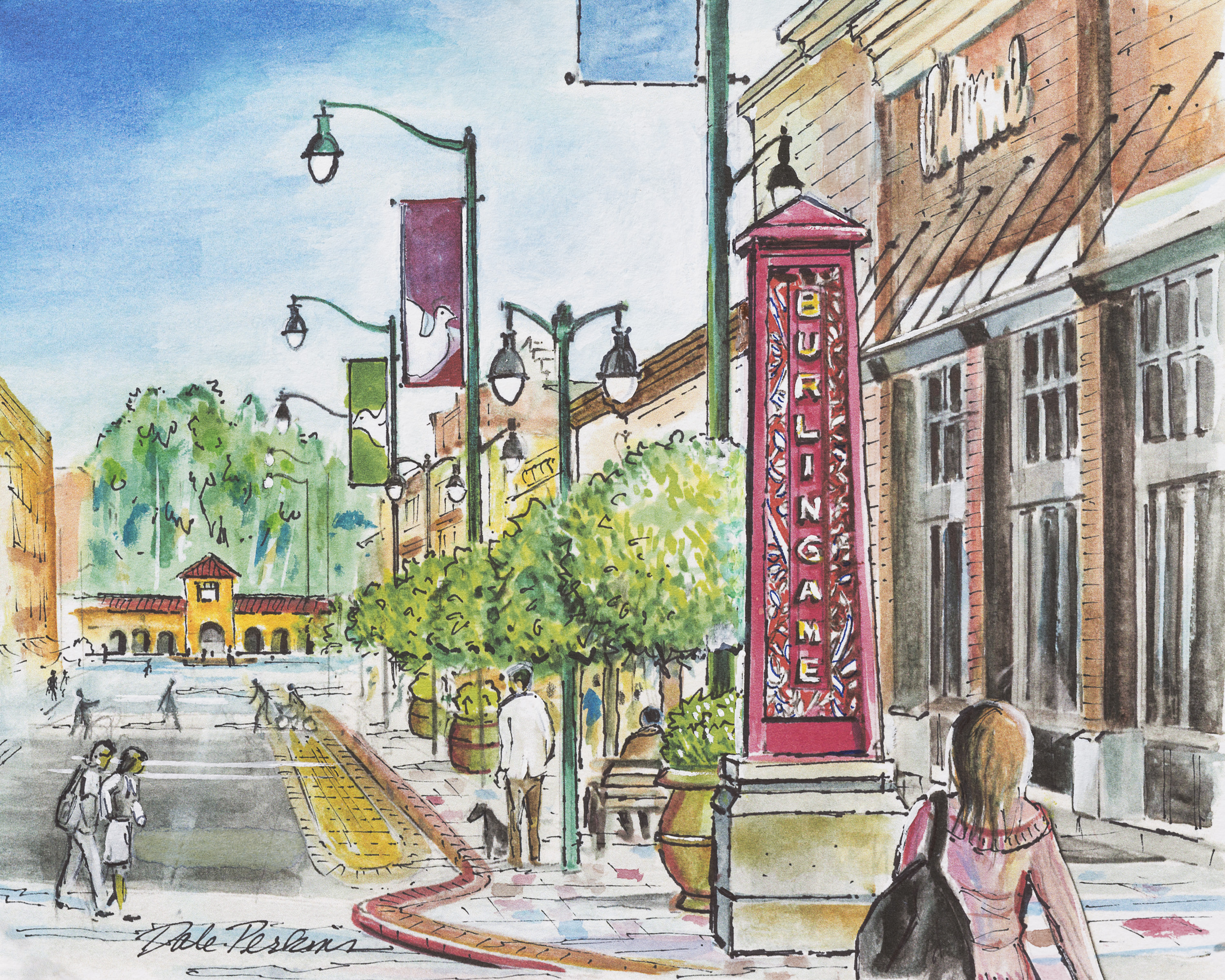 Downtown Burlingame Illustration by Dale Perkins
