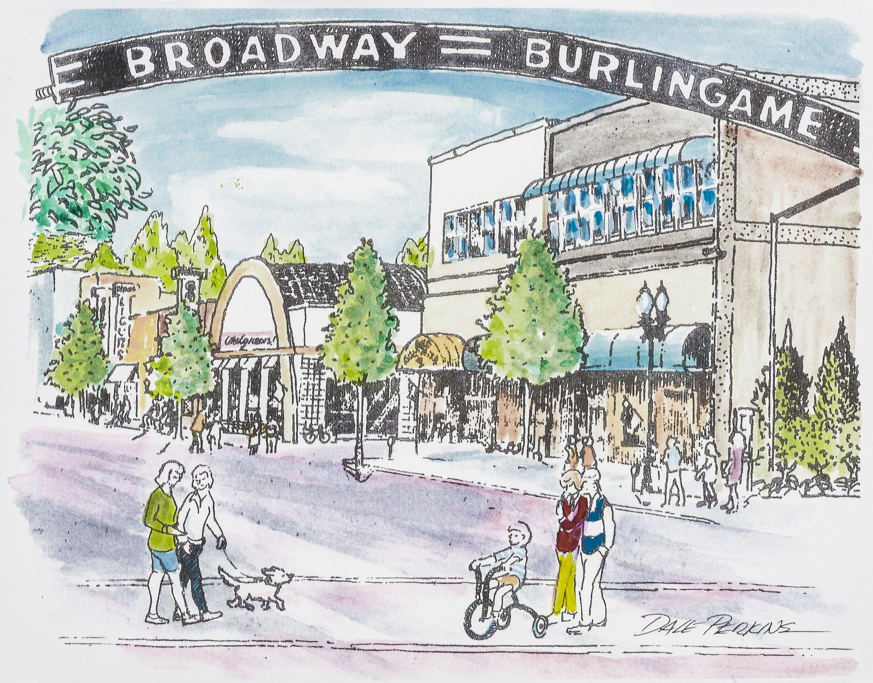 Illustration of the Broadway sign in Burlingame by Dale Perkins