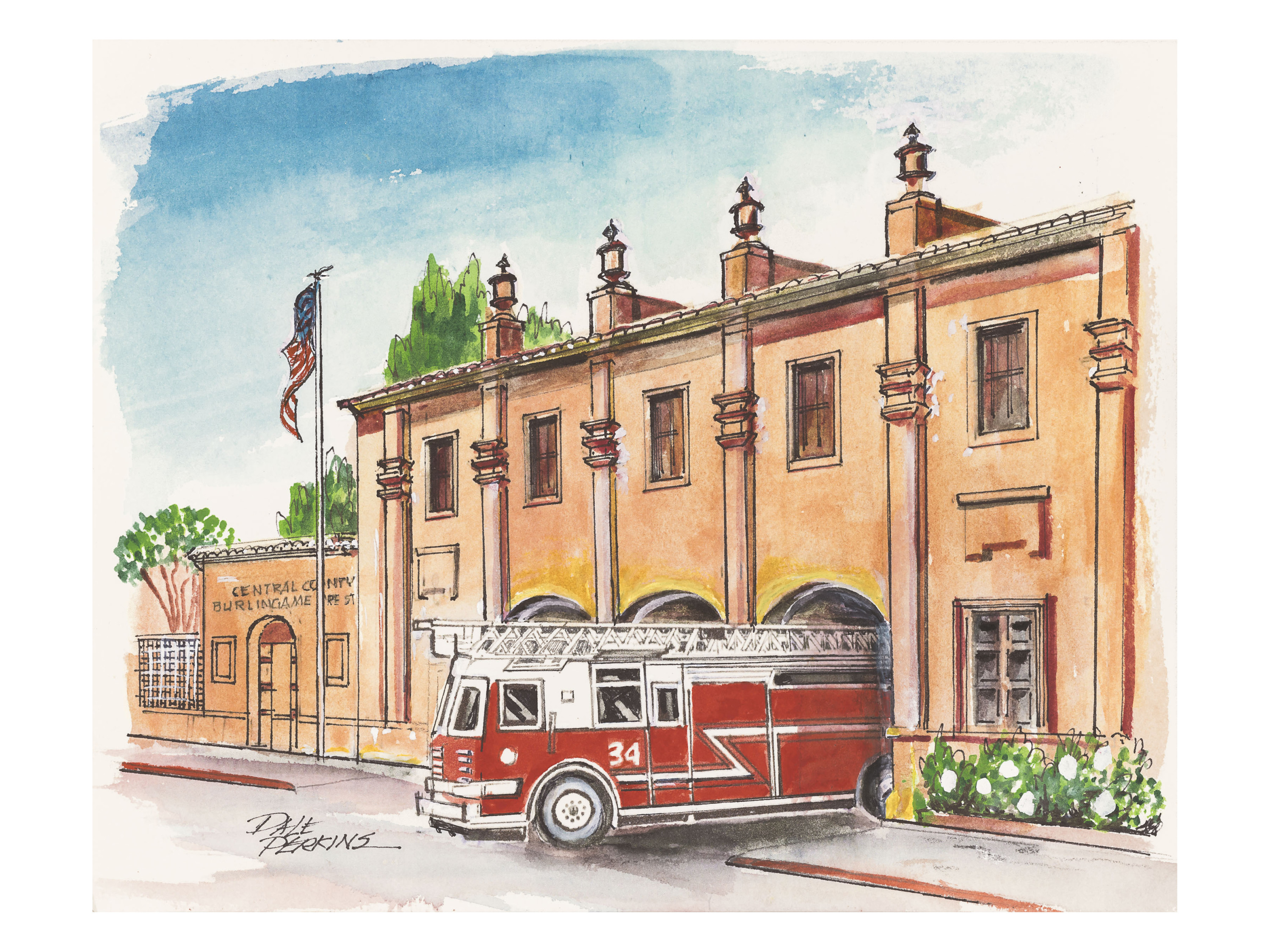 Burlingame fire station illustration by Dale Perkins
