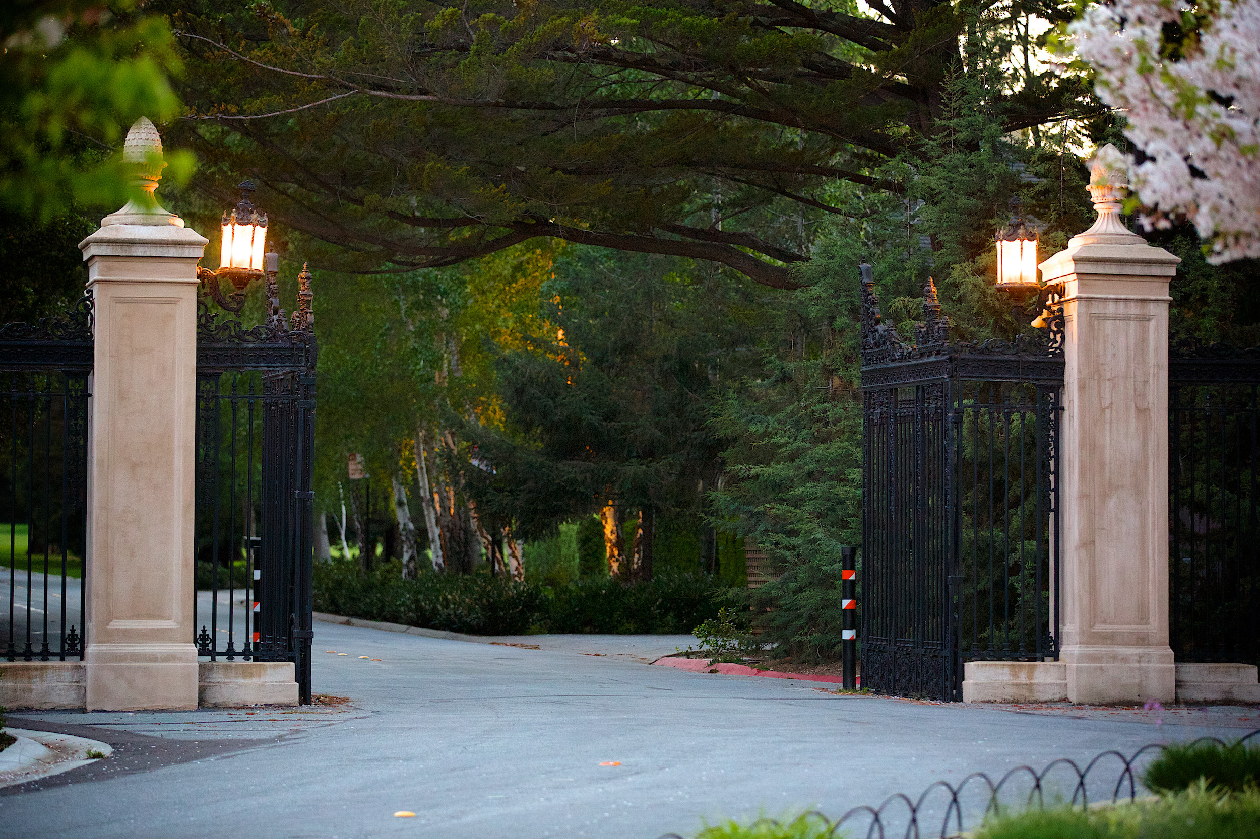 Gated entrance to a secluded home in Hillsborough, CA