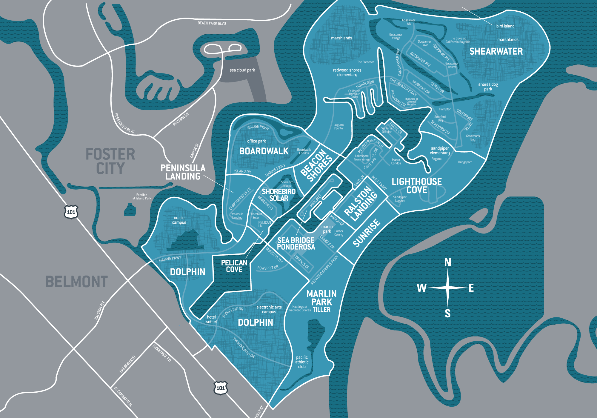 Shearwater redwood shores area map