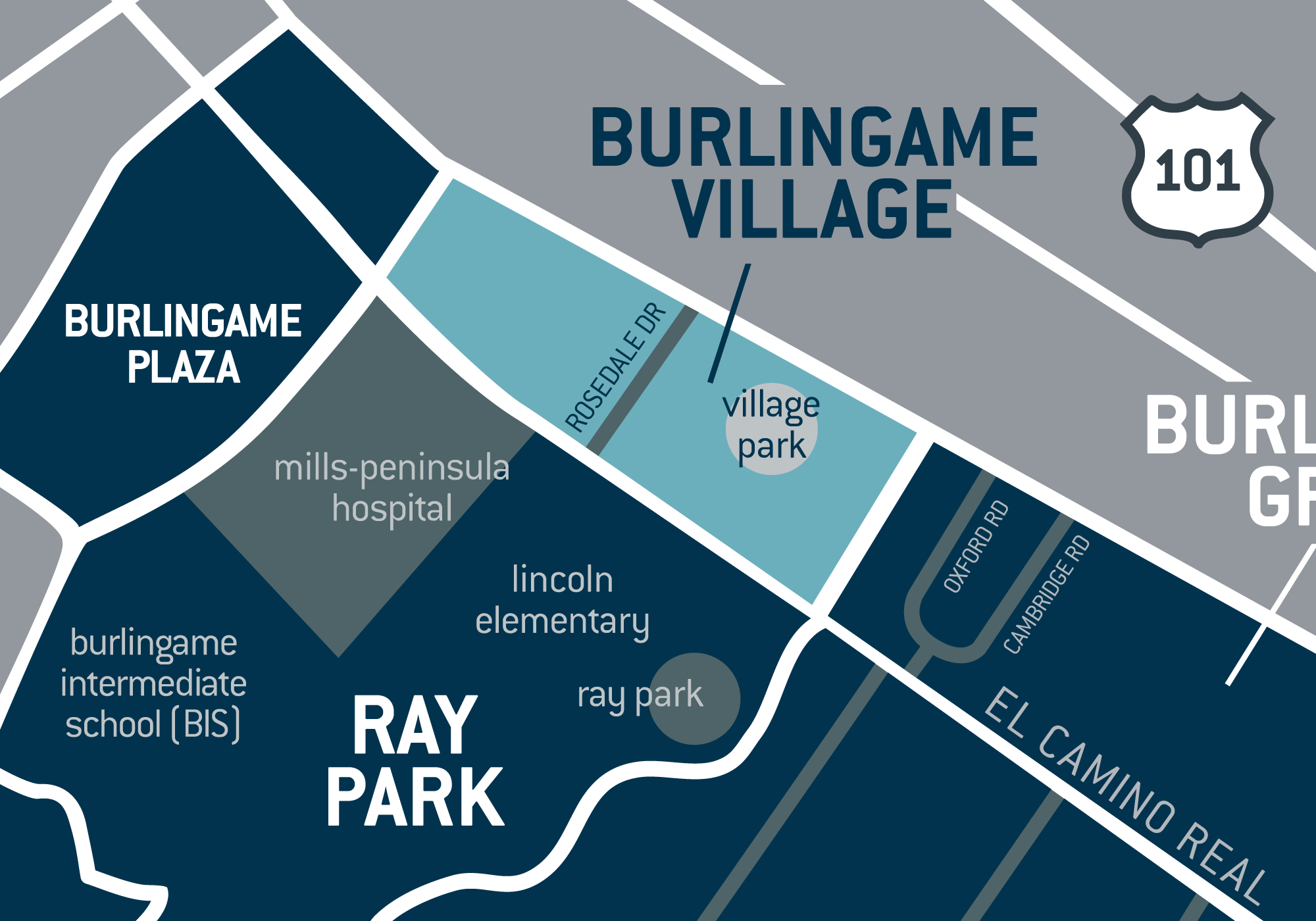 Burlingame Village area map in Burlingame.