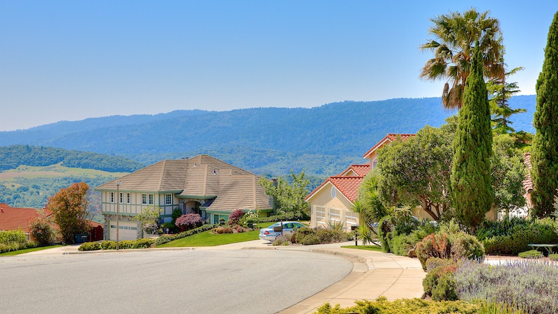 Street overlooking the mountain views  in the Beverly Terrace area in San Carlos