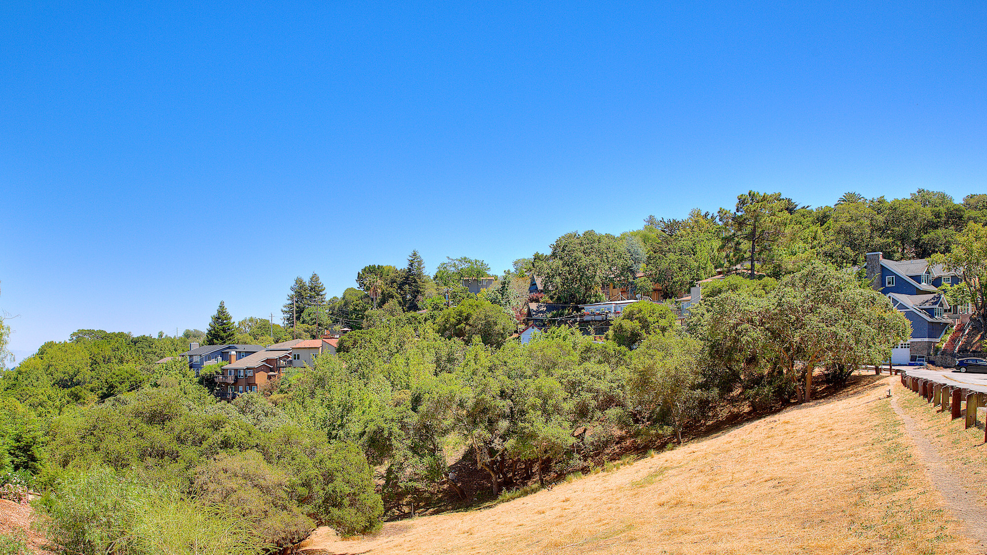 View of the roof tops and valley in the Cordilleras Heights/Emerald Hills area in Redwood City