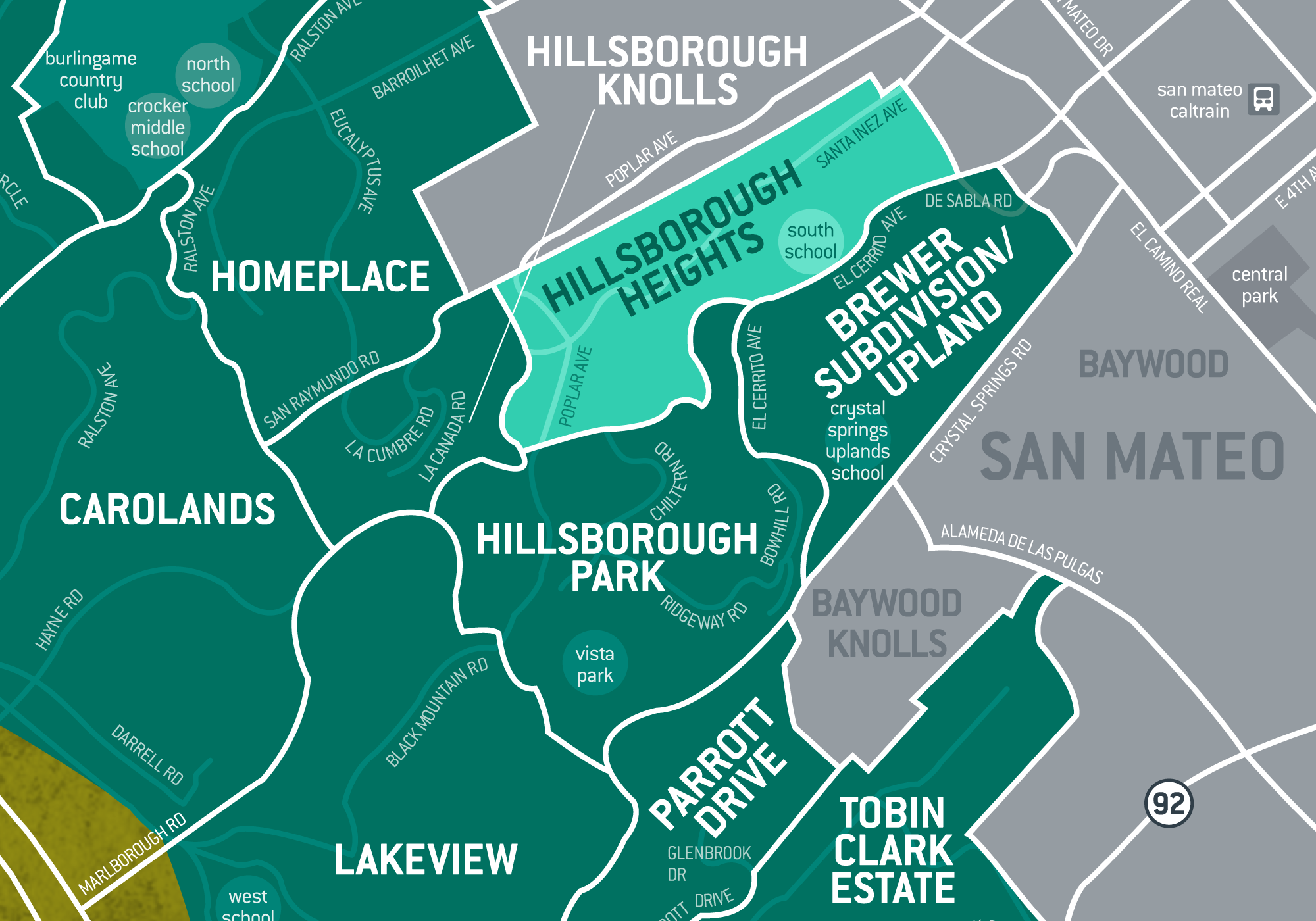 Area map of Hillsborough Heights.