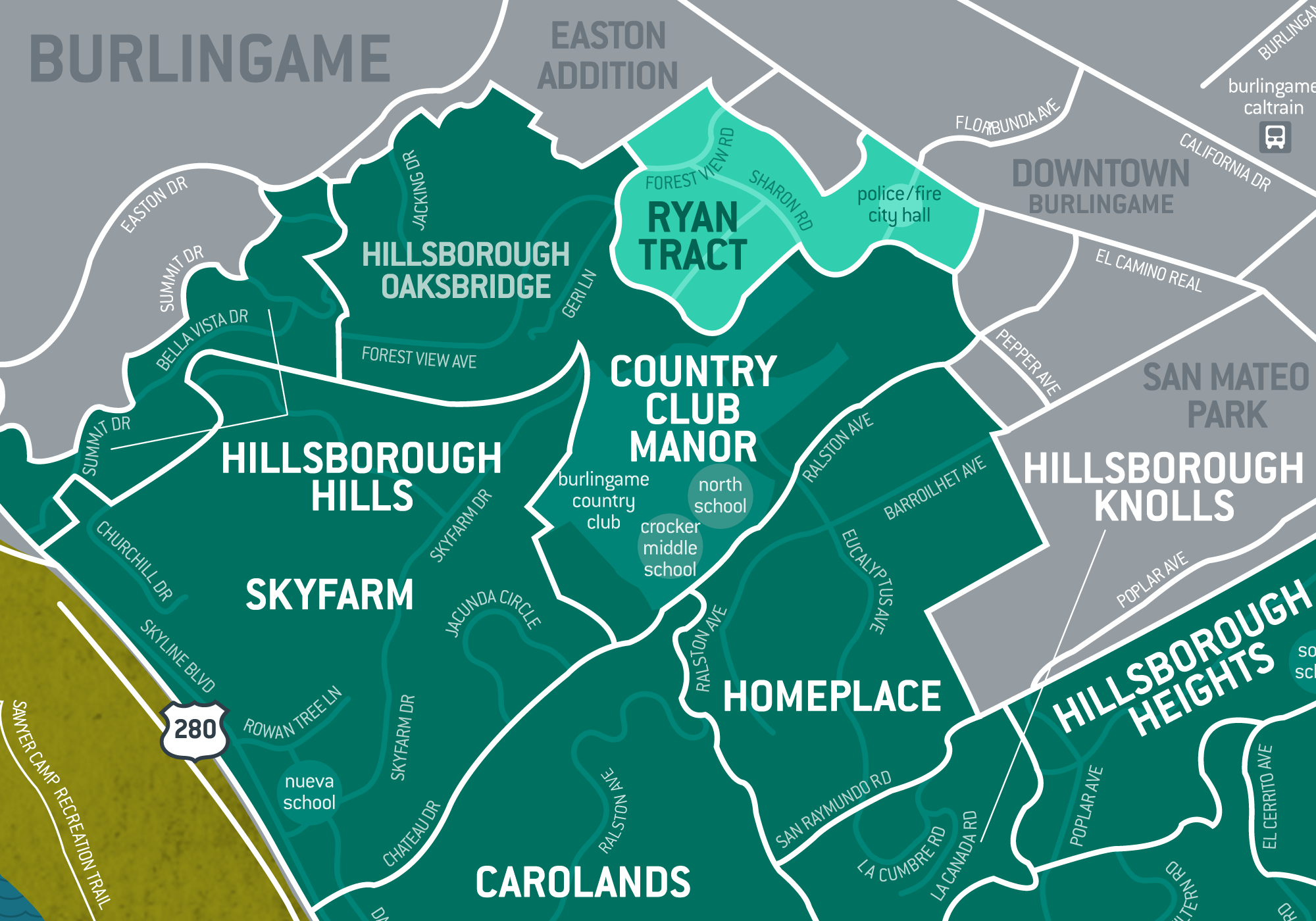 Area Map of Ryan Trach in Hillsborough.