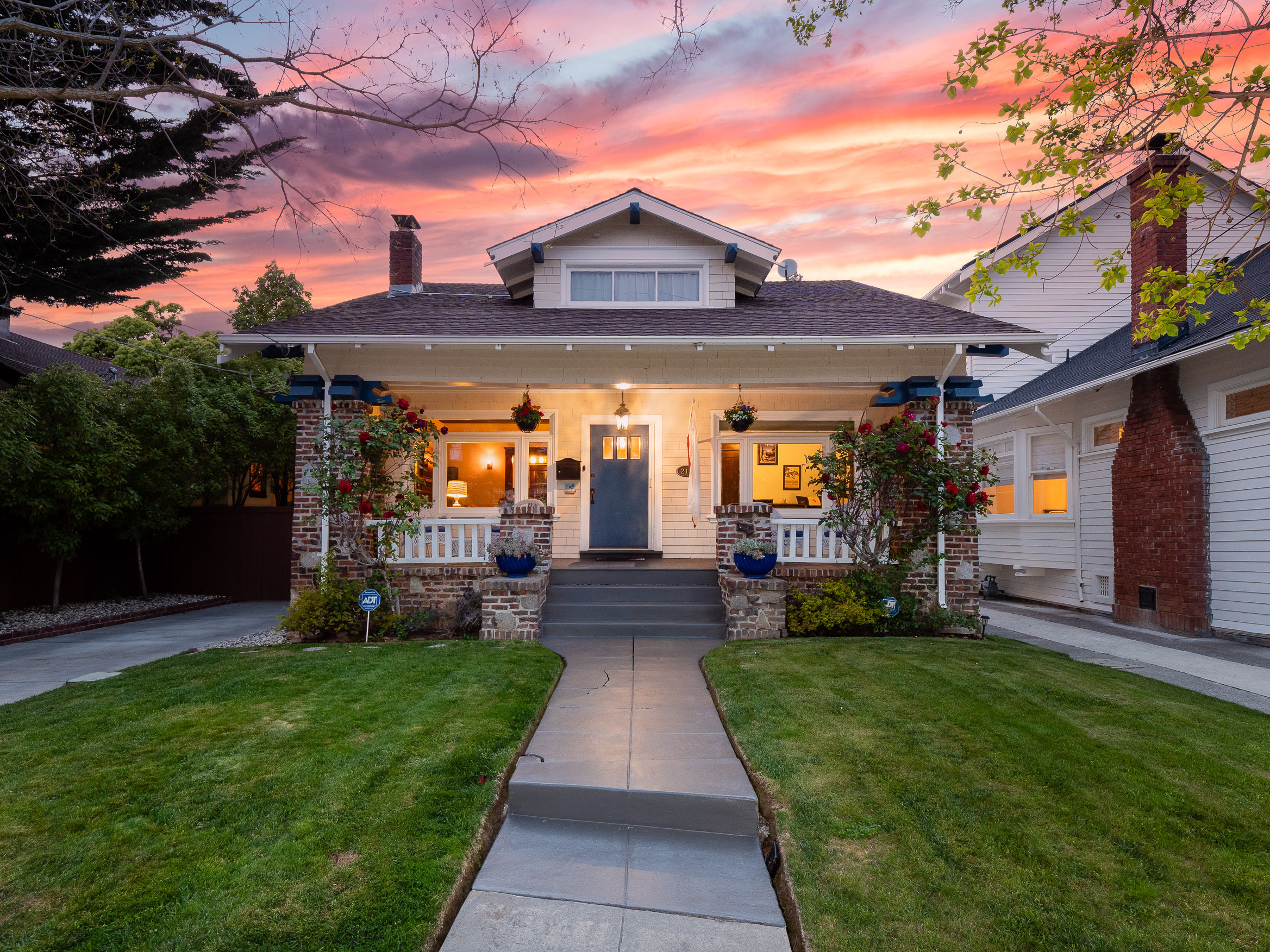 215 State Street Craftsman Home Twilight in Easton Addition Neighborhood in San Mateo.
