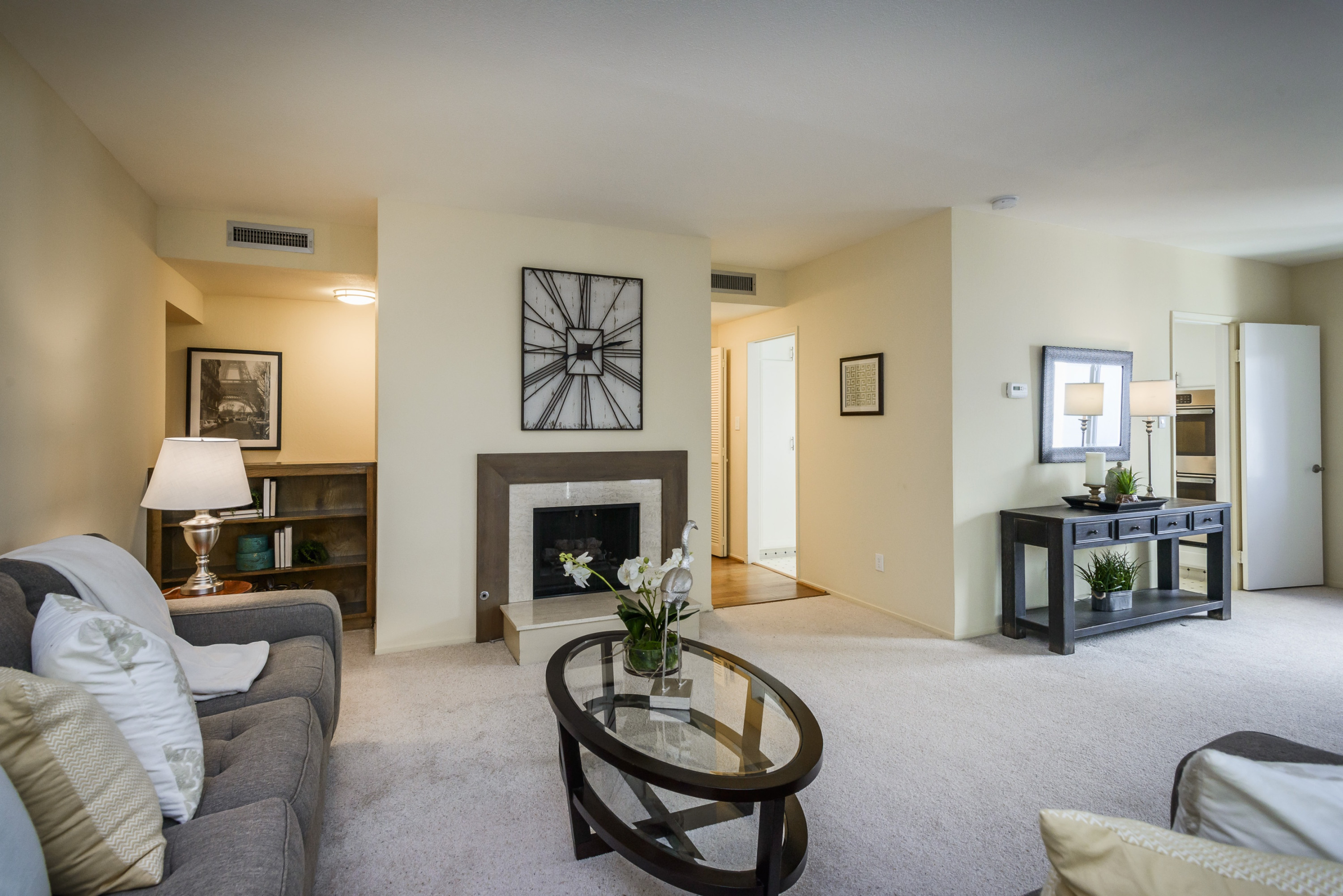 225 Virginia Avenue #3D Living Room Fireplace in Baywood Neighborhood in San Mateo.
