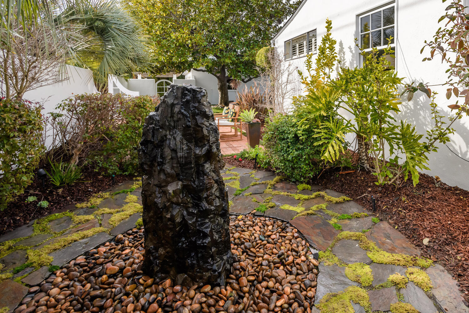 2322 Hacienda Street Yard Rock Fountain in Beresford Manor area in San Mateo.