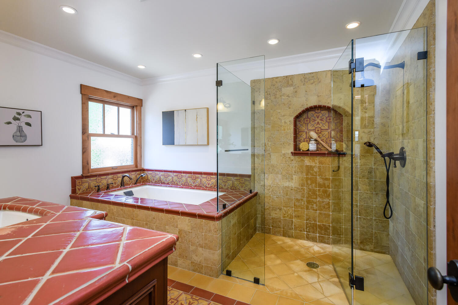 Glass enclosed shower in Highschool Acres area in Redwood City.
